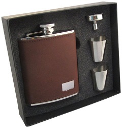 Visol Hunter Leather Hip Flask Gift Set